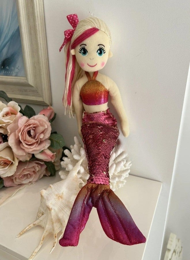 تيكلز دمية حورية البحر الناعمة من تيكلز، ذات ذيل لامع مزين بالترتر وشعر مزين بفيونكة، هدية مثالية للأطفال من الأولاد والبنات في أعياد ميلادهم (اللون: وردي، الحجم: 45 سم) - Image 1